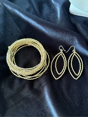 Gold Beaded Bracelet and Earrings Set - Versatile Women’s Jewelry